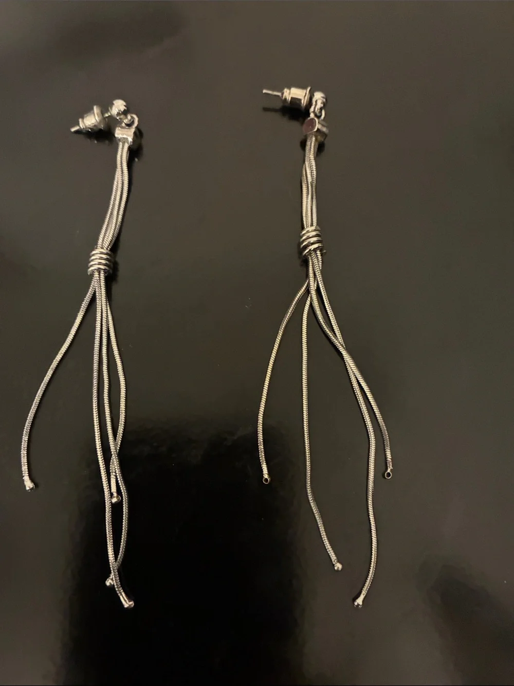 Silver Long Drop Earrings - Minimalist Lightweight Vintage Jewelry